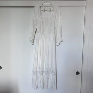 Zesica Size Large Boho Long Sleeve Square Neck Smocked High Waist Flowy Dress